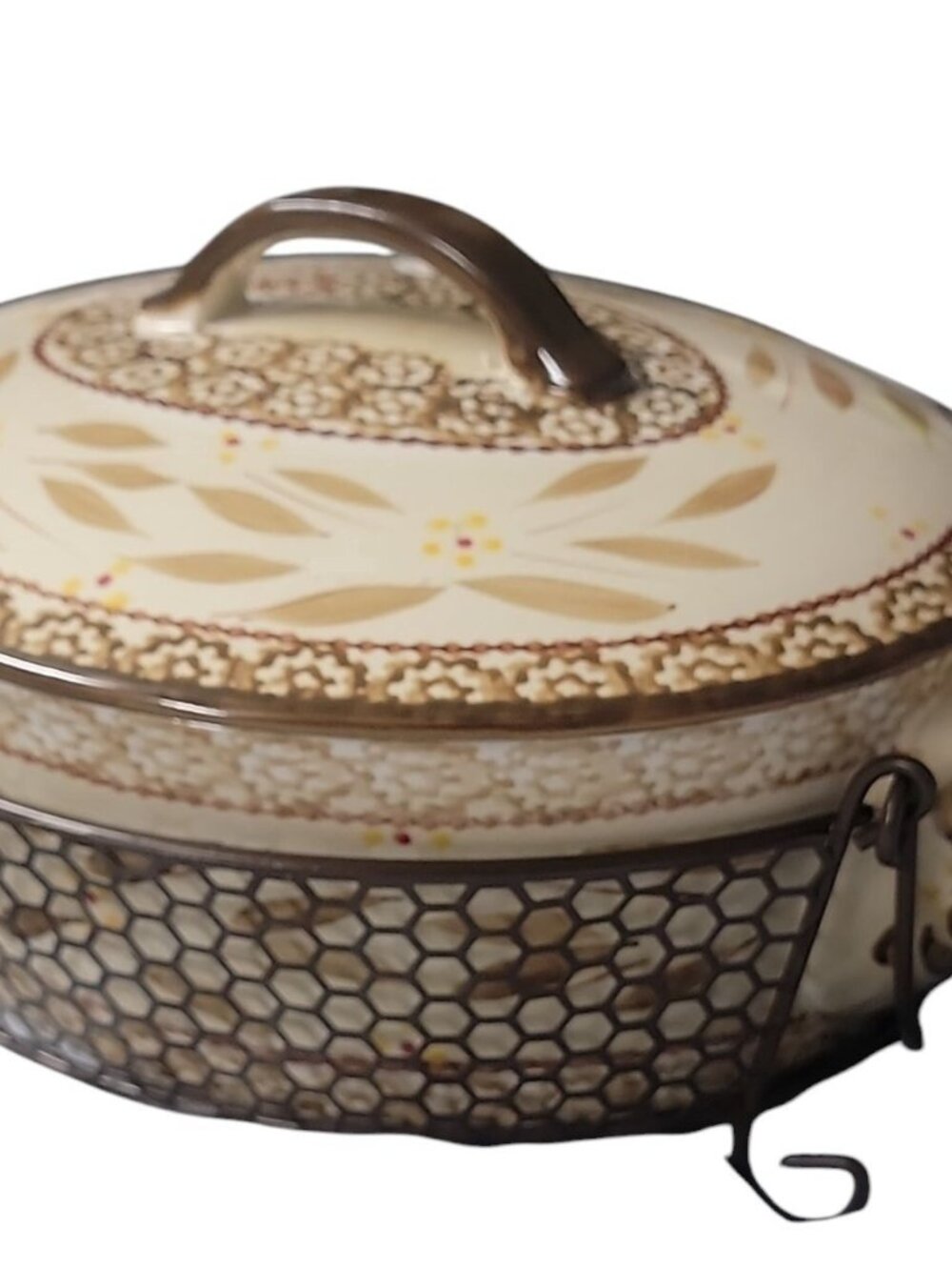 Temptations By Tara Old World Baking Dish Brown Hen w/Lid & Rack 2.5qt KFI722033 - Picture 3 of 16